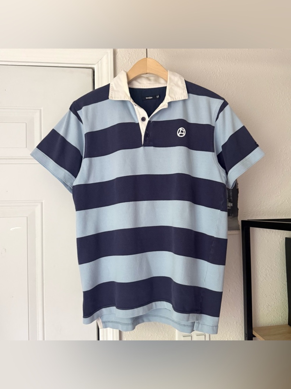 FRESH JIVE blue vintage striped cotton rugby polo short sleeve tee t-shirt shirt